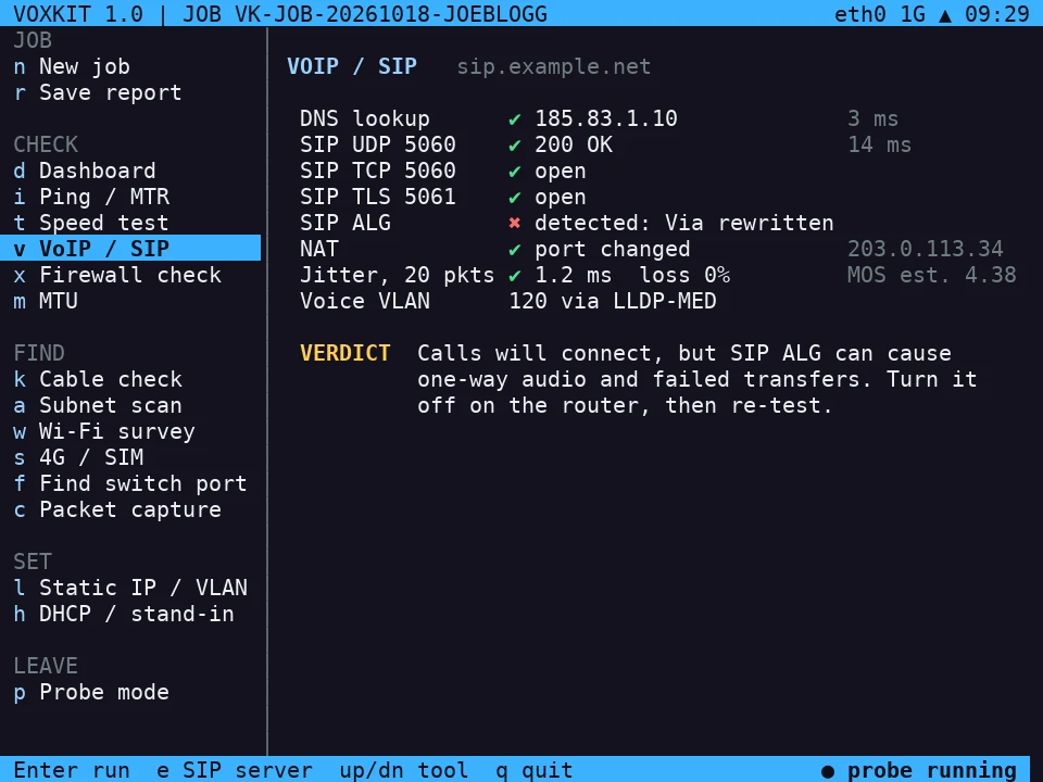 VoIP check results